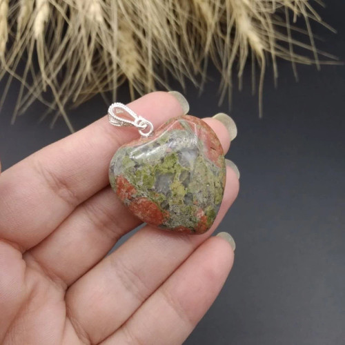 گردنبند نقره جاسپر اوناکیت تراش قلبی دو طرف دامله اصل معدنی کد 8807