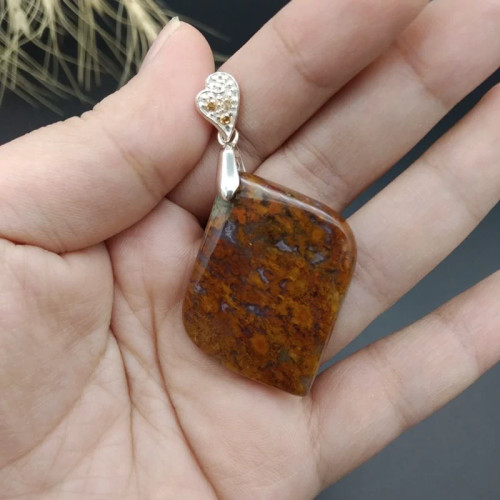 گردنبند نقره عقیق شجر خزه ای پائیزه اصل معدنی کد 8175